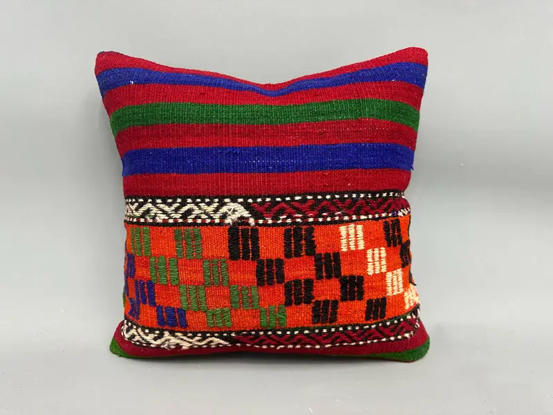 Cushion, 18x18 Blue Pillow, Decorative Throw Cushion, Aztec Pillow, Boho Pillow, Turkish Pillow, Vintage Kilim Pillow - 4
