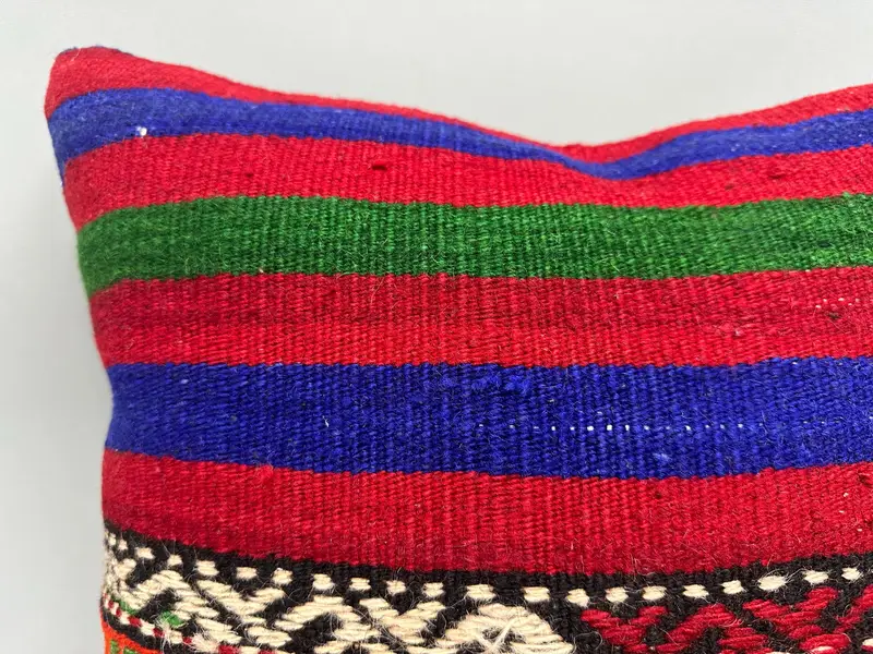 Cushion, 18x18 Blue Pillow, Decorative Throw Cushion, Aztec Pillow, Boho Pillow, Turkish Pillow, Vintage Kilim Pillow - 5