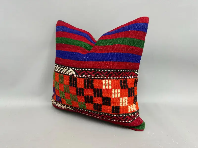 Cushion, 18x18 Blue Pillow, Decorative Throw Cushion, Aztec Pillow, Boho Pillow, Turkish Pillow, Vintage Kilim Pillow - 3