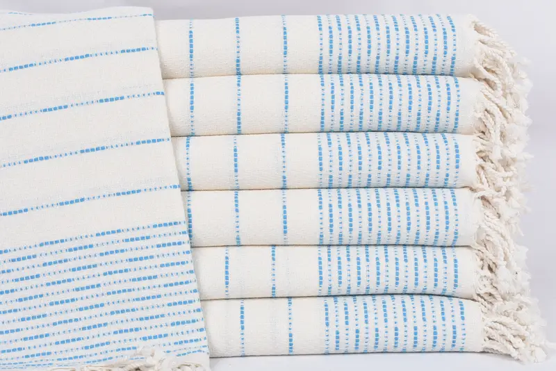 Turkish Cotton Turquoise Striped Bath Towel, 70x38 Inches