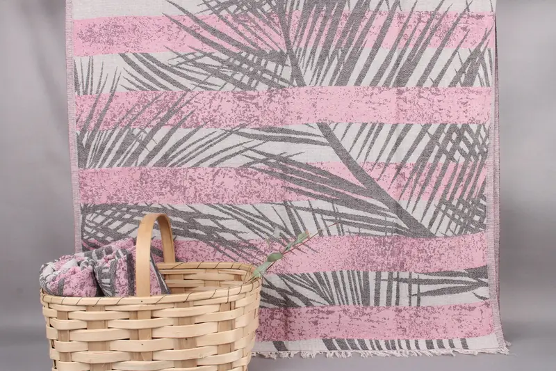 Turkish Beach Towel Embroidered Pink Floral Patterned Bath Towel, 38x77 Inches