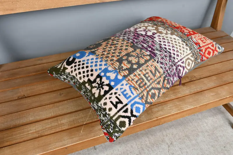 Gift Pillow, Cushion, Ethnical Kilim Rug Pillow, Kilim Pillow Cover, 16x24 Blue Cushion Case, Neutral Throw Pillow - 2