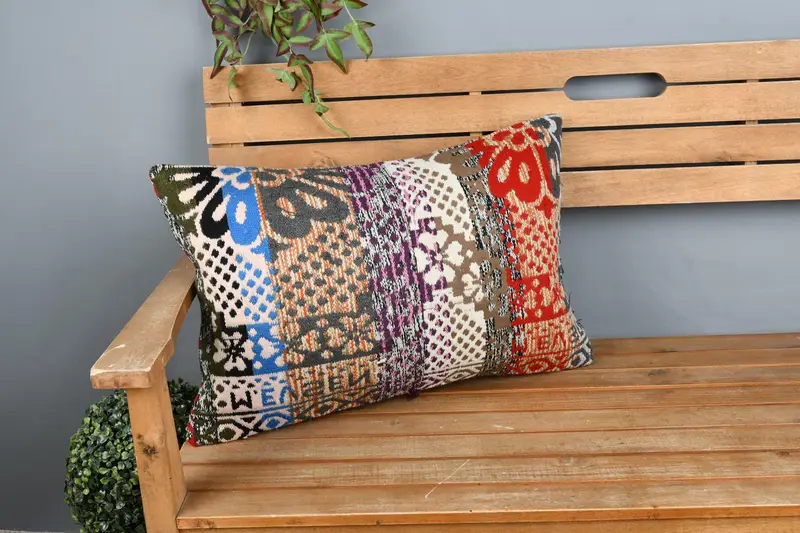 Gift Pillow, Cushion, Ethnical Kilim Rug Pillow, Kilim Pillow Cover, 16x24 Blue Cushion Case, Neutral Throw Pillow - 1