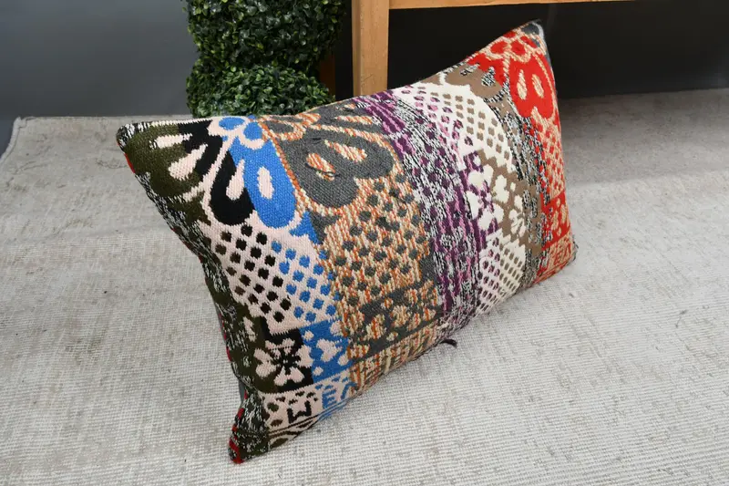 Gift Pillow, Cushion, Ethnical Kilim Rug Pillow, Kilim Pillow Cover, 16x24 Blue Cushion Case, Neutral Throw Pillow - 7