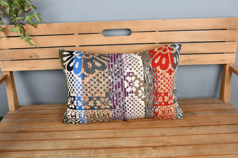 Gift Pillow, Cushion, Ethnical Kilim Rug Pillow, Kilim Pillow Cover, 16x24 Blue Cushion Case, Neutral Throw Pillow - 6