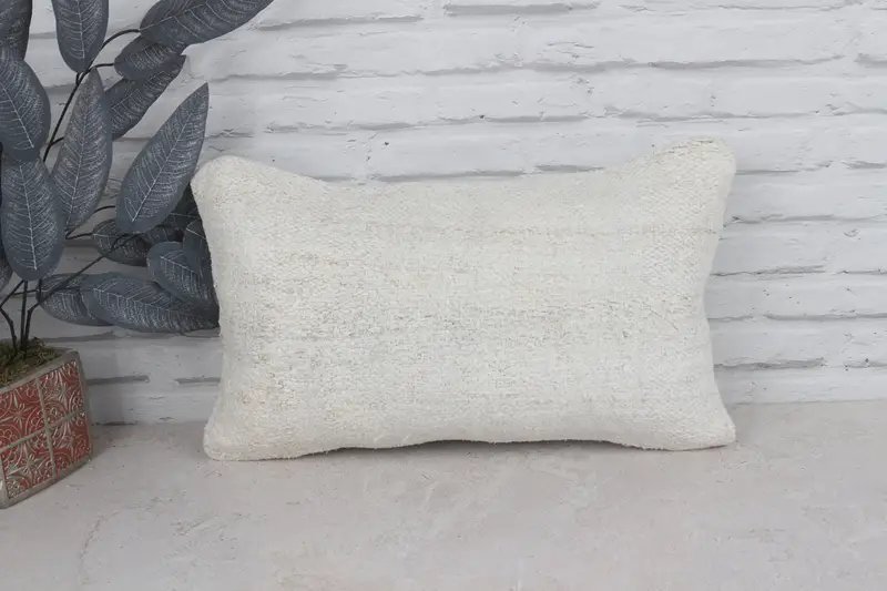 Handmade Kilim Cushion, Vintage Kilim Throw Pillow, Boho Pillow, Boho Throw Pillow, Cushion Case, 12x20 White Pillow Case - 1
