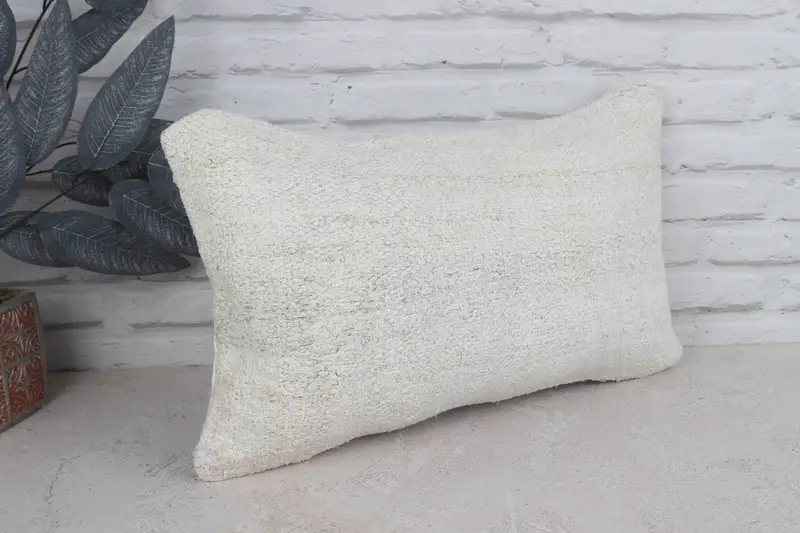 Handmade Kilim Cushion, Vintage Kilim Throw Pillow, Boho Pillow, Boho Throw Pillow, Cushion Case, 12x20 White Pillow Case - 3
