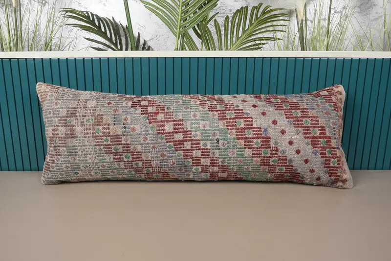 Long Lumbar Green Throw Pillowcase, Gift 12x35 inch Geometric Pillow - 1