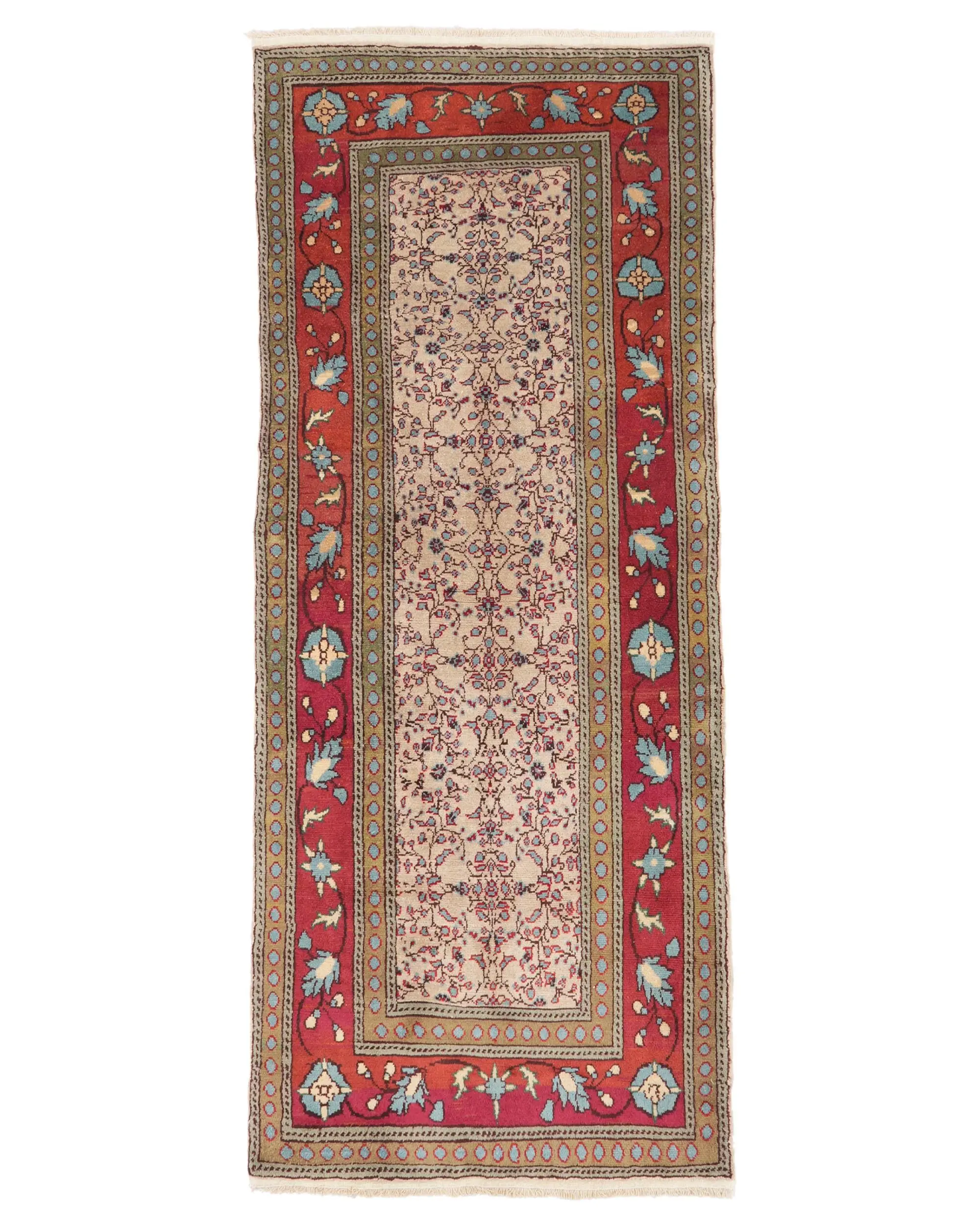 Vintage 3,2x8 ft Teppich, türkischer Teppich, roter floraler Wollteppich - 1
