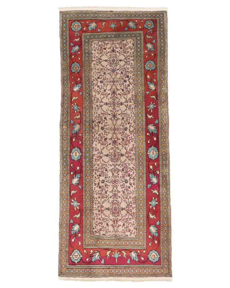 Elegant Beige & Red Rug, 3,2x8 ft Geometric Floral