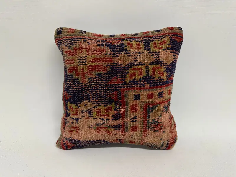 Retro Pillow, Pillow Case, Gift Pillow, Turkish Bench Pillow, Home Decor Pillow, Throw Kilim Pillow, 12x12 Blue Cushion, Tapestry Pillow - 1