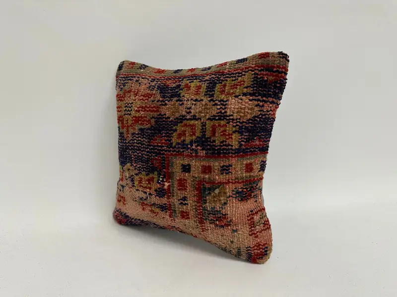 Retro Pillow, Pillow Case, Gift Pillow, Turkish Bench Pillow, Home Decor Pillow, Throw Kilim Pillow, 12x12 Blue Cushion, Tapestry Pillow - 4