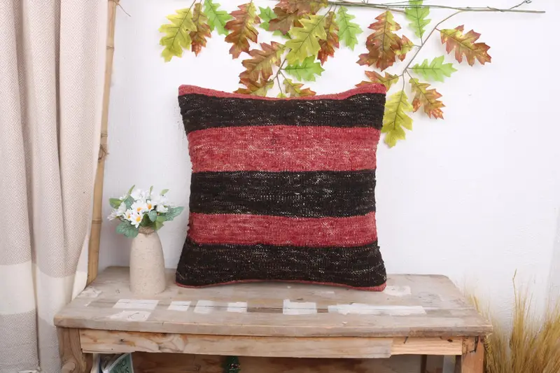 Home Decor Pillow, Pillow Case, Gift Pillow, 18x18 Red Cushion, Ethnical Kilim Rug Pillow, Neutral Pillow Cover, Outdoor Bolster Cushion - 1