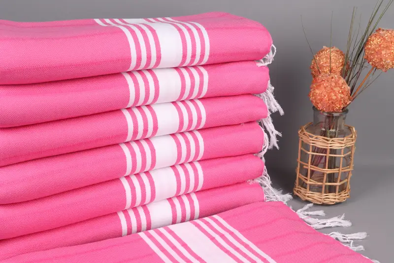 Monogram Beach Towel Pink Striped Organic Cotton, 40x71 Inches