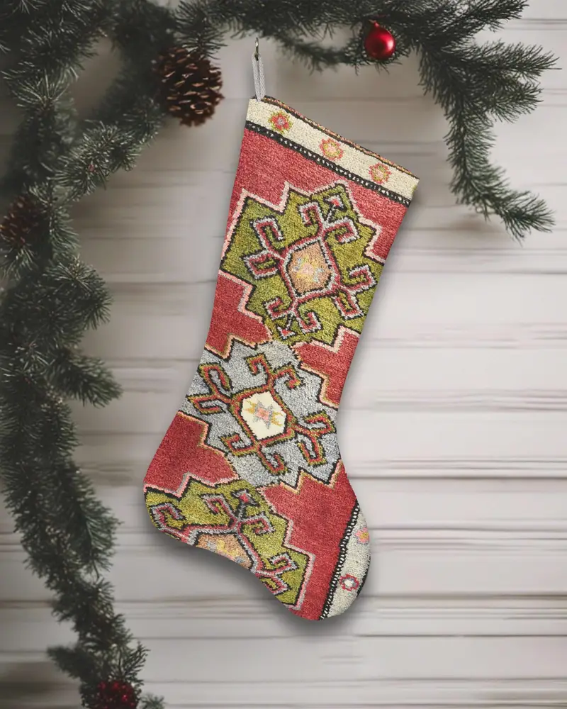 Medias navideñas festivas rojas y verdes, acogedora decoración navideña de algodón