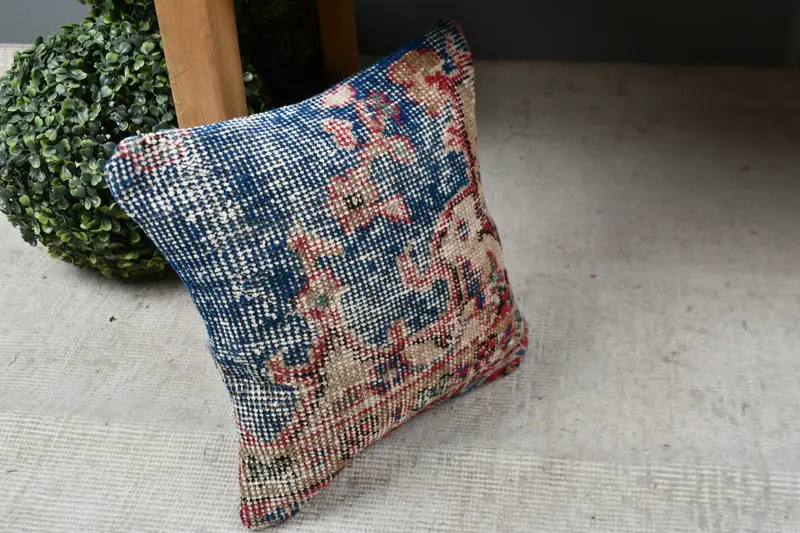 Turkish Corner Cushion, Cushion Cover, Kilim Pillow Cover, 12x12 Blue Pillow Cover, Luxury Pillow, Home Decor Pillow, Turkish Pillow - 7