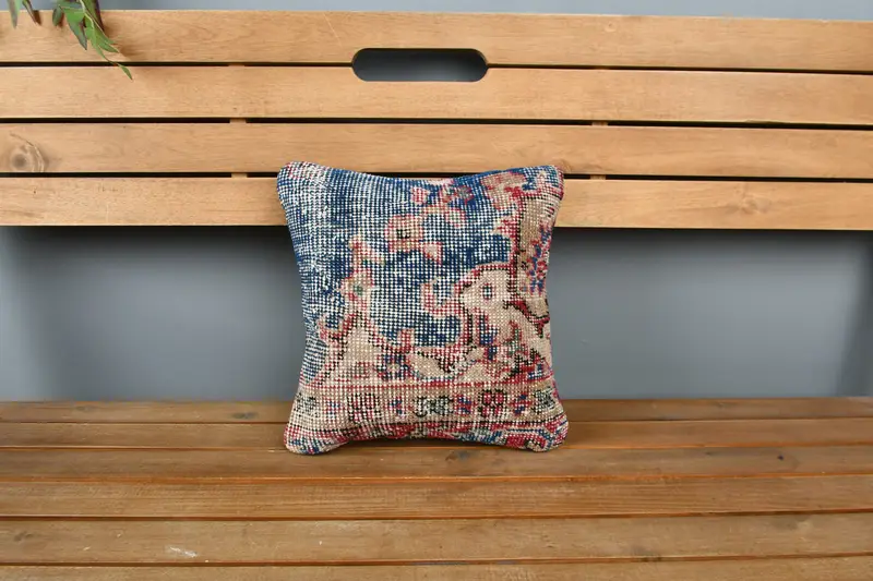 Turkish Corner Cushion, Cushion Cover, Kilim Pillow Cover, 12x12 Blue Pillow Cover, Luxury Pillow, Home Decor Pillow, Turkish Pillow - 6