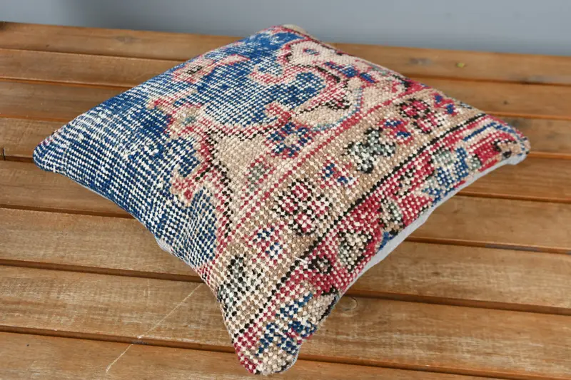 Turkish Corner Cushion, Cushion Cover, Kilim Pillow Cover, 12x12 Blue Pillow Cover, Luxury Pillow, Home Decor Pillow, Turkish Pillow - 2