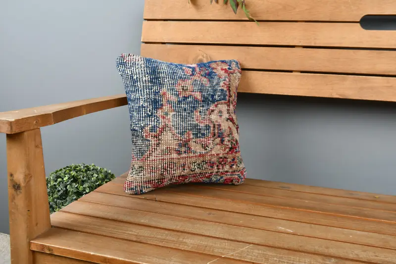 Turkish Corner Cushion, Cushion Cover, Kilim Pillow Cover, 12x12 Blue Pillow Cover, Luxury Pillow, Home Decor Pillow, Turkish Pillow - 1