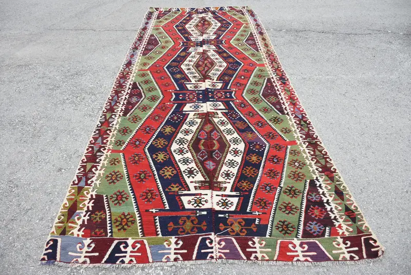 Türk Yolluk Halısı, 5.2x13.8 ft Vintage Halı, Kırmızı Kilim Yün Halı - 1