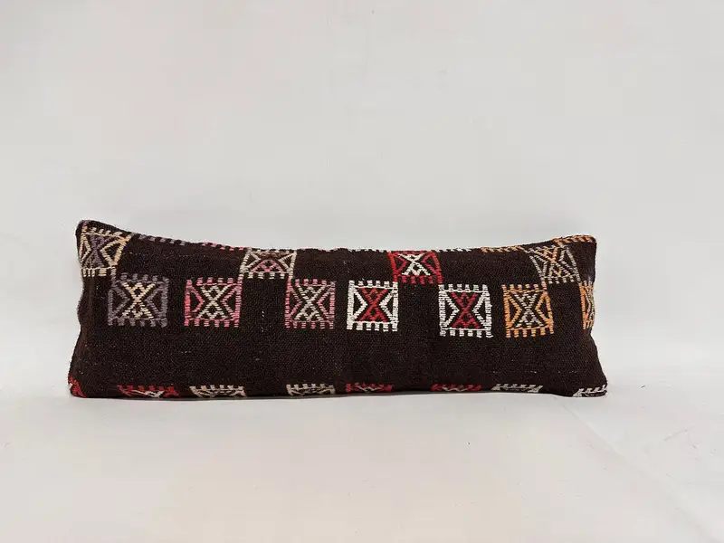 Geschenkkissen, farbenfrohe Kissenschein, Vintage -Kissen, 12x36 braunes Kissen, Vintage -Kilim -Kissen, Kissenbezüge, Gartenkissenabdeckung - 1