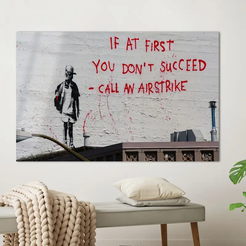 Modern Banksy Graffiti Kanvas: Hava Saldırısı Kanvas Tablo