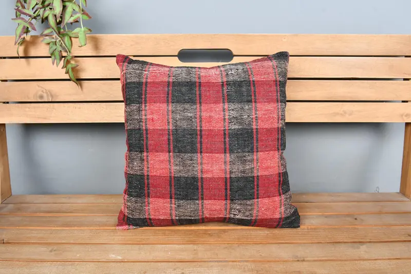 Cubierta de almohada estética, almohadas antiguas, almohada de kilim turco, caja de cojín, almohada de decoración del hogar, cubierta de cojín de lanzamiento de patrones, almohada roja de 18x18 - 6