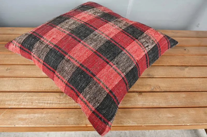 Cubierta de almohada estética, almohadas antiguas, almohada de kilim turco, caja de cojín, almohada de decoración del hogar, cubierta de cojín de lanzamiento de patrones, almohada roja de 18x18 - 2