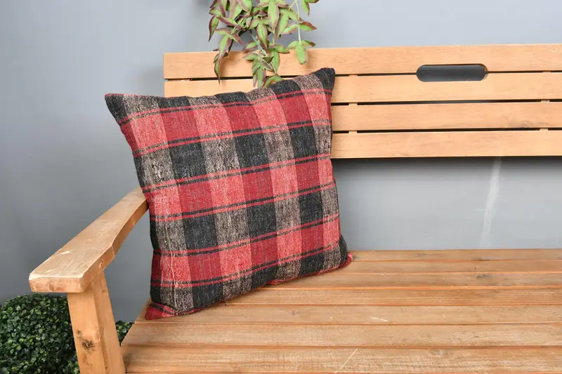 Cubierta de almohada estética, almohadas antiguas, almohada de kilim turco, caja de cojín, almohada de decoración del hogar, cubierta de cojín de lanzamiento de patrones, almohada roja de 18x18 - 1