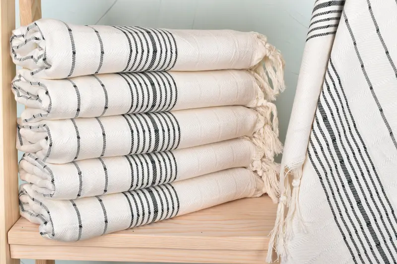 Monogram Beach Towel Personalized Turkish Dark Green Striped, 40x71 Inches