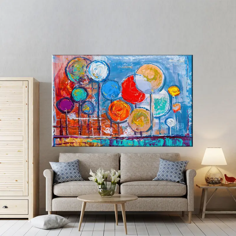 Colorful Ballons Art, Forest Oil Painting, Abstract Landscape, Colorful Trees Wall Art, Painted Impressionist, Nature Canvas Art, Forest Art - 2
