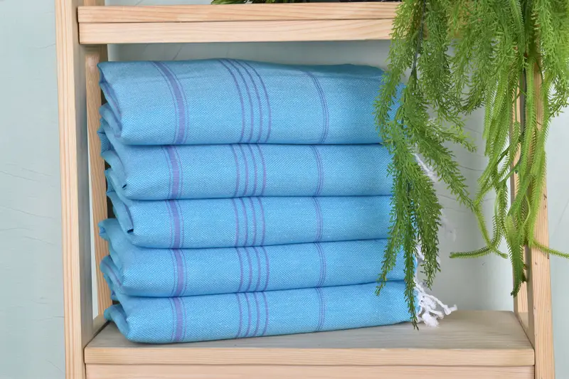 Custom Beach Towel Blue-Purple Stripes, Organic Cotton, 40x71 Inches