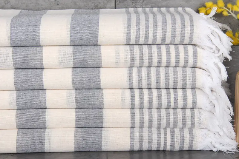 Personalized Gray Striped Organic Beach Towel, 36x67 Inches