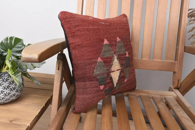 Customized Cushion Cover, Retro Cushion, Pillow Case, Boho Pillow, 14x14 Red Pillow, Home Decor Pillow, Antique Pillows, Decorative Cushion Cover - 2