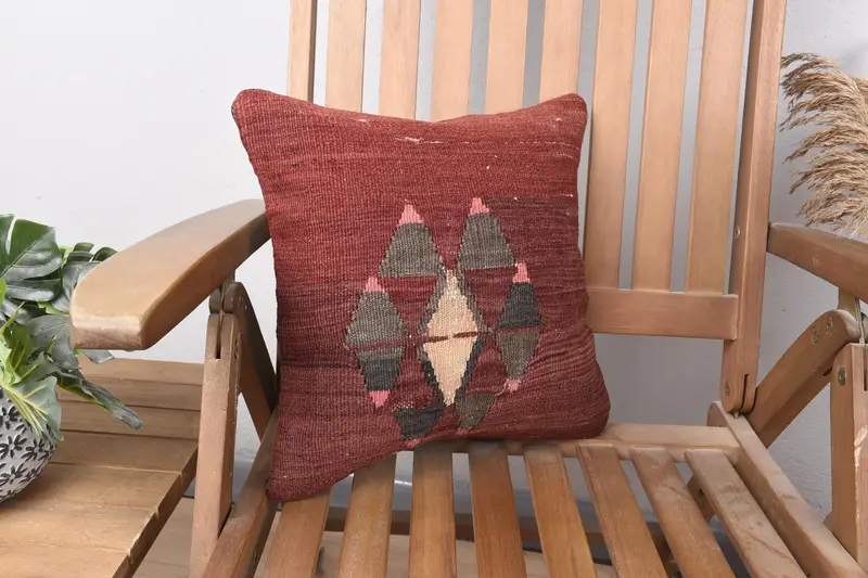 Customized Cushion Cover, Retro Cushion, Pillow Case, Boho Pillow, 14x14 Red Pillow, Home Decor Pillow, Antique Pillows, Decorative Cushion Cover - 1