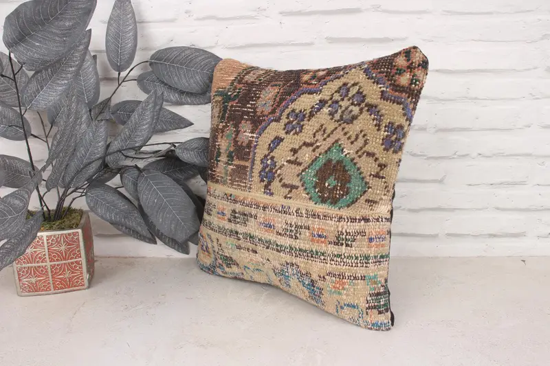 16x16 Green Pillow Case, Handmade Kilim Cushion, Kilim Cushion Sham, Pastel Pillow Cover, Cushion Case, Gift Pillow, Vintage Cushion - 4