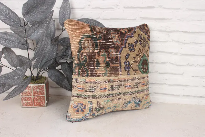 16x16 Green Pillow Case, Handmade Kilim Cushion, Kilim Cushion Sham, Pastel Pillow Cover, Cushion Case, Gift Pillow, Vintage Cushion - 3