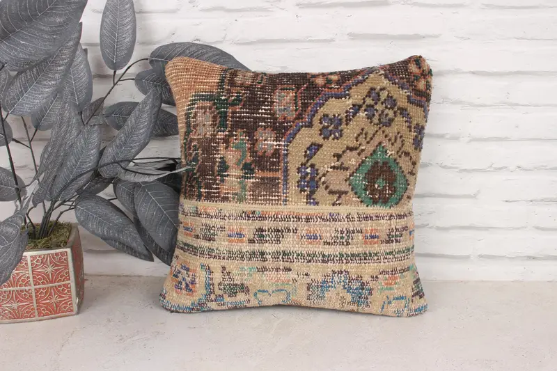 16x16 Green Pillow Case, Handmade Kilim Cushion, Kilim Cushion Sham, Pastel Pillow Cover, Cushion Case, Gift Pillow, Vintage Cushion - 1