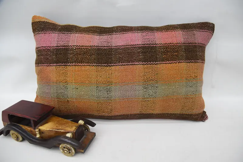 Orange Vintage Moroccan Pillow Case, Striped Wool Bedroom Euro Sham - 1