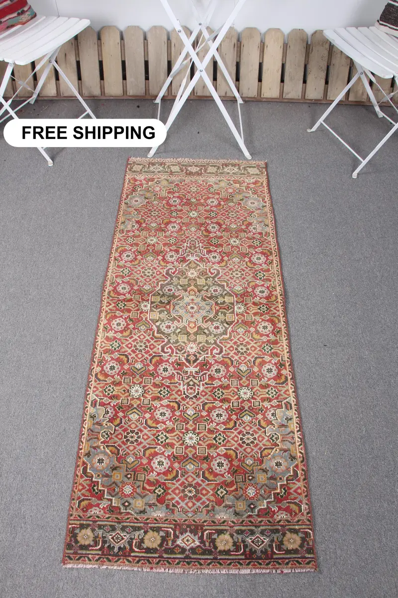 Kırmızı, Yeşil Kamuflaj Halı, 2,1x5,2 ft Şık Dekor