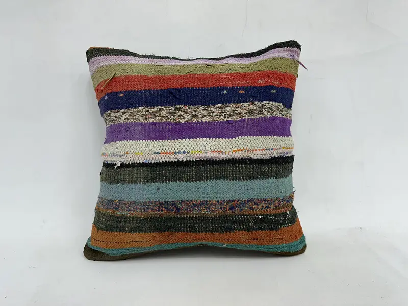 Embroidered Striped Pillow, 20x20 Inches Square Throw Pillow - 1