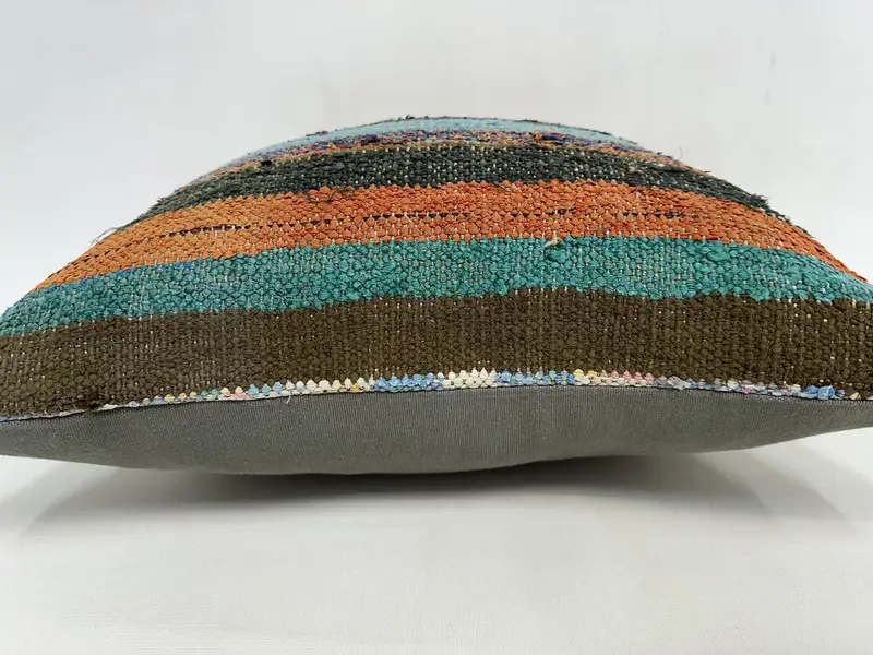 Embroidered Striped Pillow, 20x20 Inches Square Throw Pillow - 5