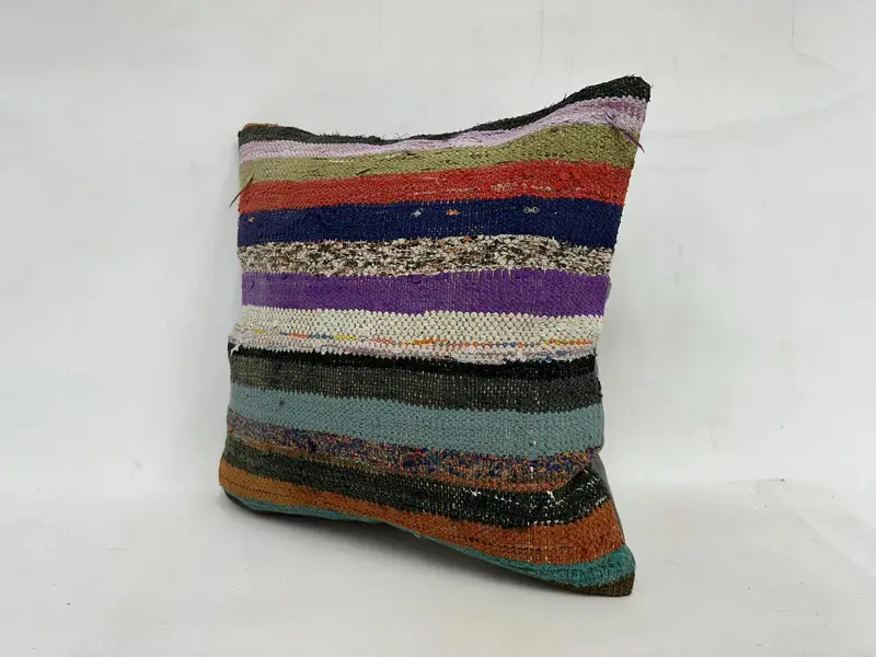 Embroidered Striped Pillow, 20x20 Inches Square Throw Pillow - 4