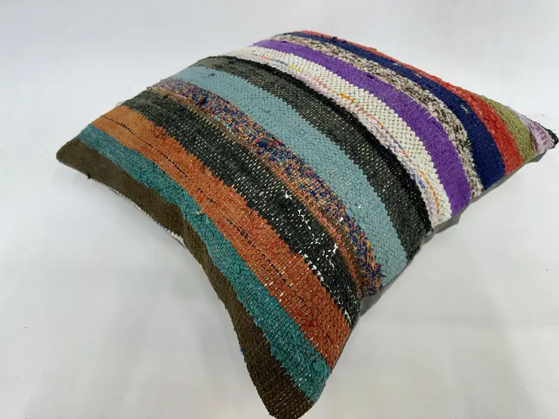 Embroidered Striped Pillow, 20x20 Inches Square Throw Pillow - 6
