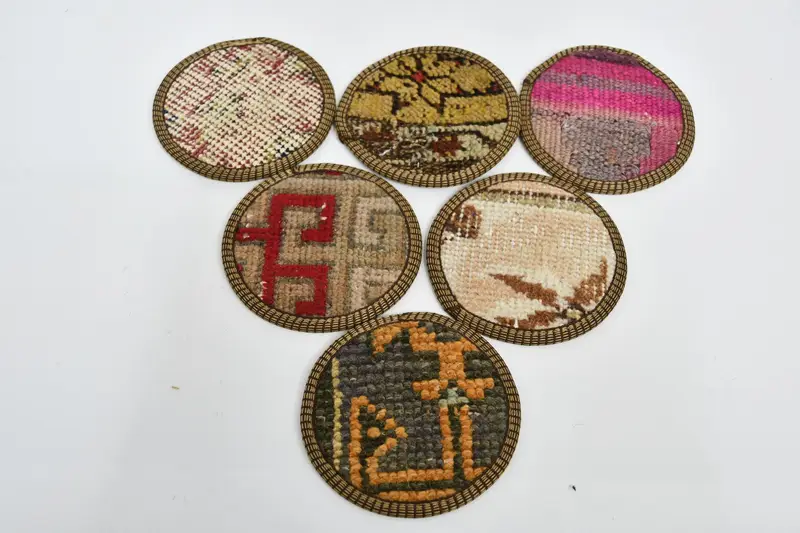 ボヘミアンラウンドコースター、ピンクとオレンジのコースターセット