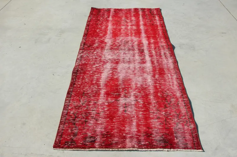 3.4x7.3 ft Türk Halısı, Vintage Alan Kilimi, Kırmızı Hayvan Baskı Yün Halı - 1