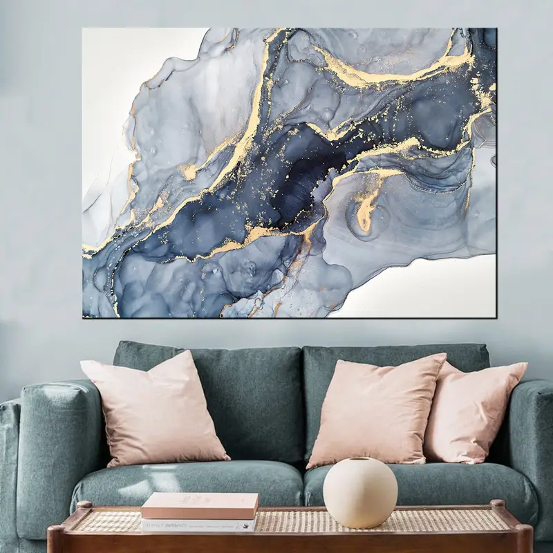 Marble Wall Art, Blue Marbling, Gold Abstract Art, Large Wall Decor, Abstract Marbling, Marble Abstract Art, Gold Marble Decor, Canvas Art, - 3
