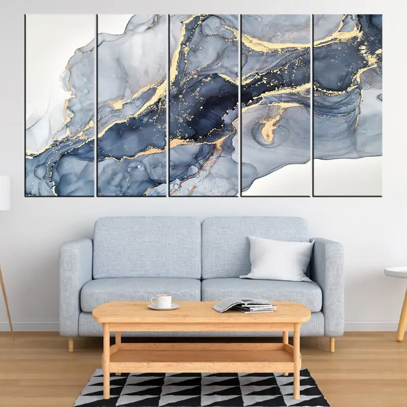 Marble Wall Art, Blue Marbling, Gold Abstract Art, Large Wall Decor, Abstract Marbling, Marble Abstract Art, Gold Marble Decor, Canvas Art, - 4