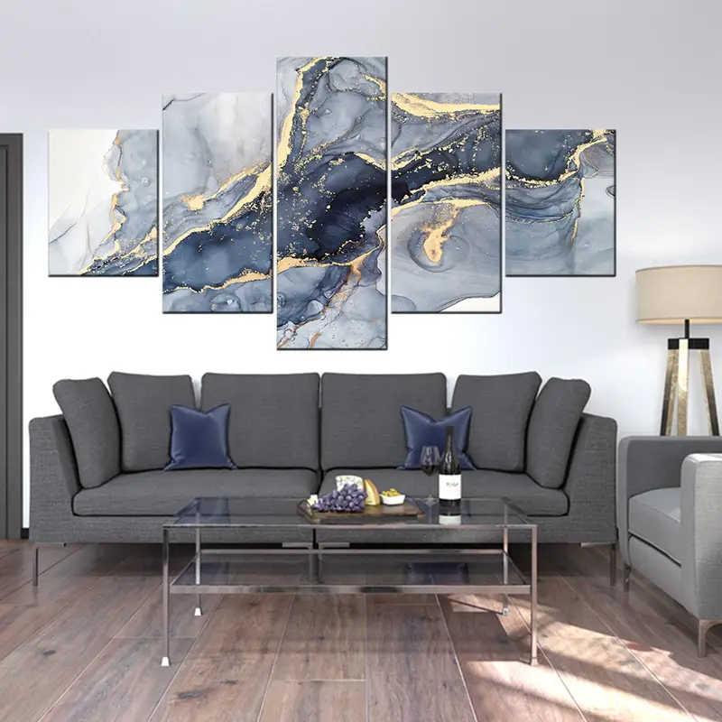 Marble Wall Art, Blue Marbling, Gold Abstract Art, Large Wall Decor, Abstract Marbling, Marble Abstract Art, Gold Marble Decor, Canvas Art, - 5