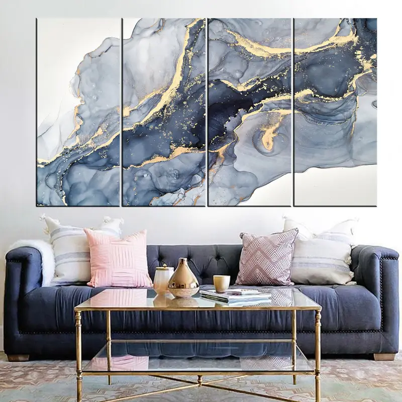 Marble Wall Art, Blue Marbling, Gold Abstract Art, Large Wall Decor, Abstract Marbling, Marble Abstract Art, Gold Marble Decor, Canvas Art, - 1